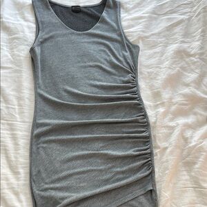 Free Press Gray Bodycon Mini Dress with Ruched Design and Scoop Neck